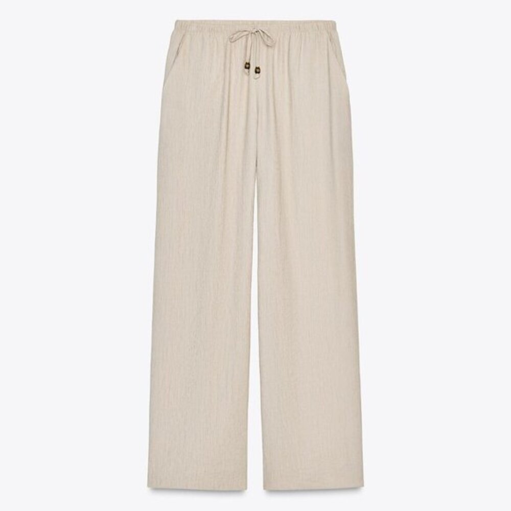 ZARA ELASTIC WAIST WIDE LEG PANTS SAND BEIGE COLOR XXL